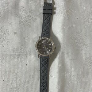 Silver Watch with Black Quilted Strap